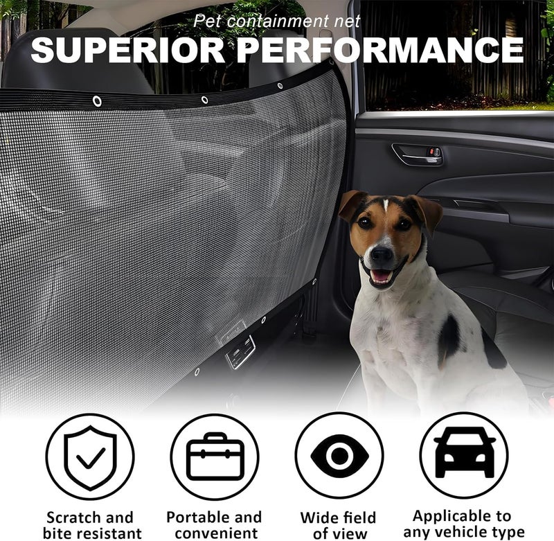vvag Car Dog Barrier Net Universal Dog Barrier for Car with Adjustable Ropes and Hooks One-Piece Design Mesh for Most Cars, SUVs, Pickups, Trucks and Vans(45x24 Inches) - Image 3